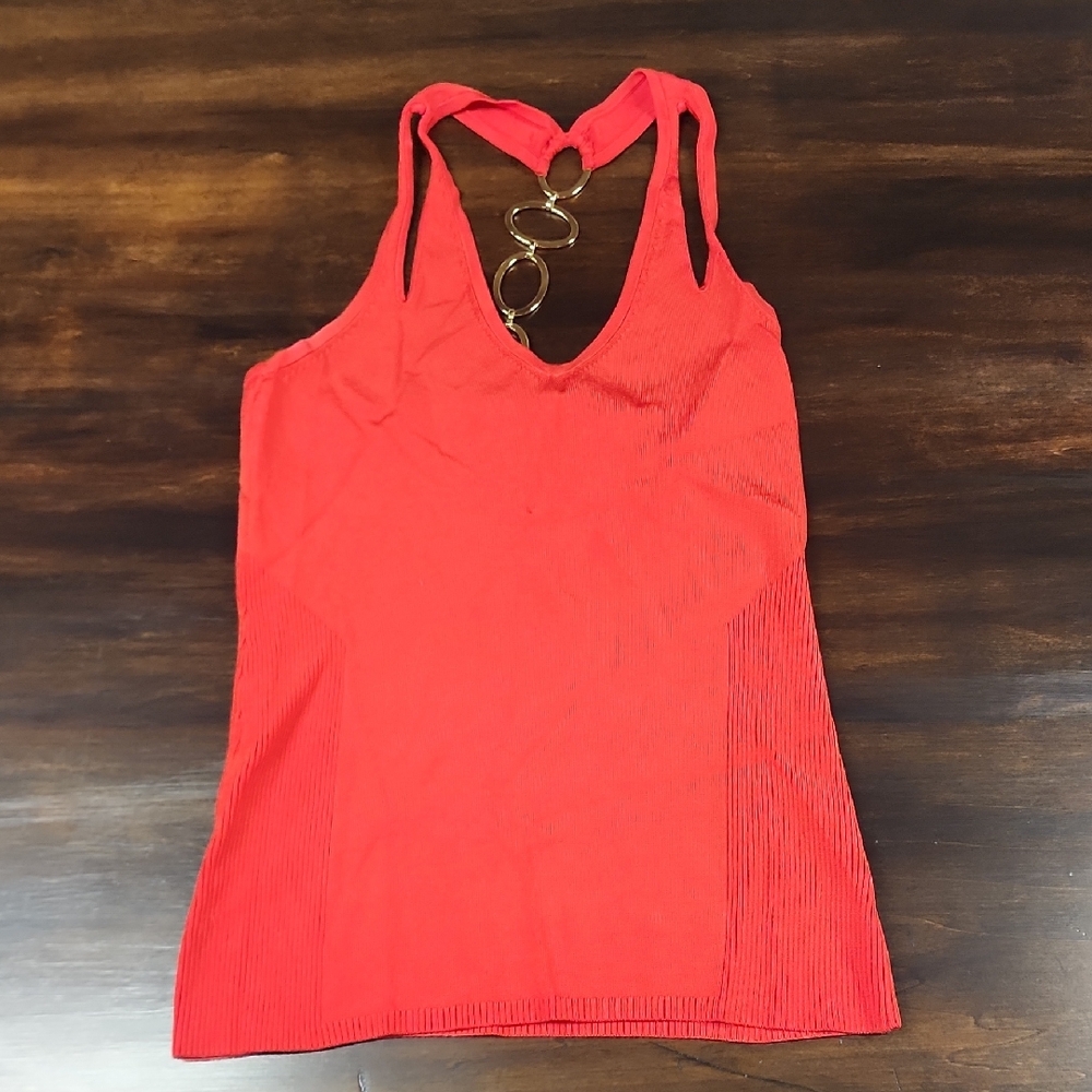 Cache Red Tank Top with Gold Detail